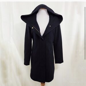 Cole Haan Signature hooded black wool car coat size 6